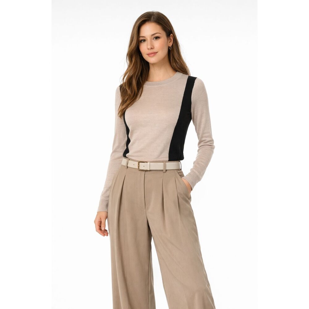 LOFT Ann Taylor Color Block Light Weight Sweater in Tan and Black M